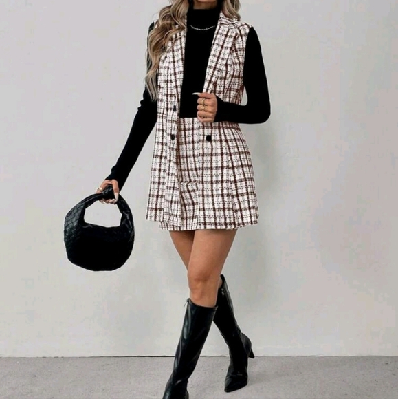 Women Plaid Print Collar Sleeveless Top And Mini Skirt 2-Piece Set - Picture 6 of 6